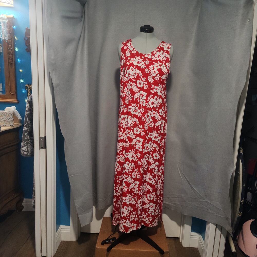 Josephine Chaus Red & White Floral Slip‑On Dress – Size Large, Side Slit